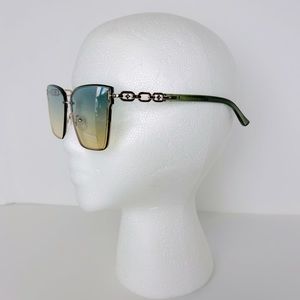 Sunglasses Women’s Green/Gold With Gold Trim Link Design Square Oversized NEW